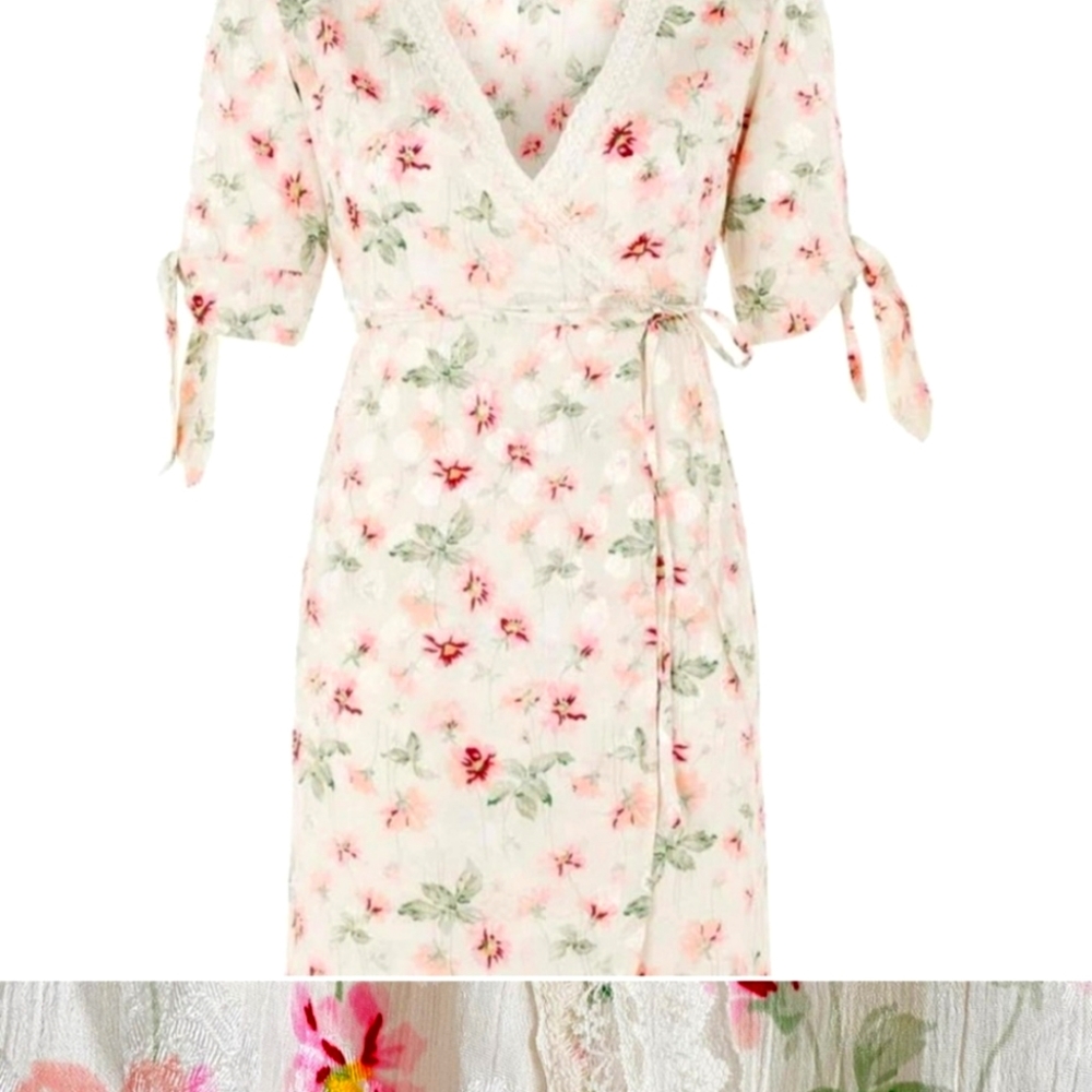 Topshop Cream Floral Wrap Dress Sz 10